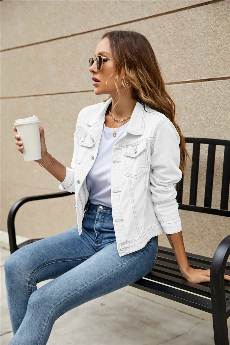 Jenna - Veste en denim avec col revers et poches