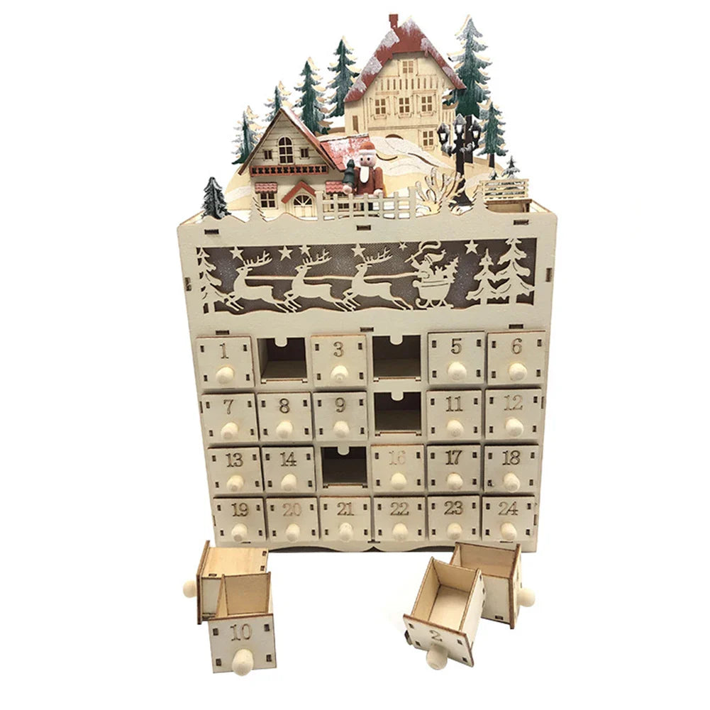 Calendrier de l'Avent en bois avec un village de rennes - 1 pièce