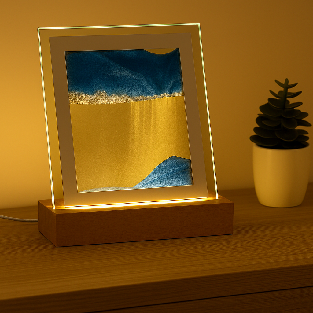 SereniGlow – Lampe de sable hypnotique avec lumière LED apaisante
