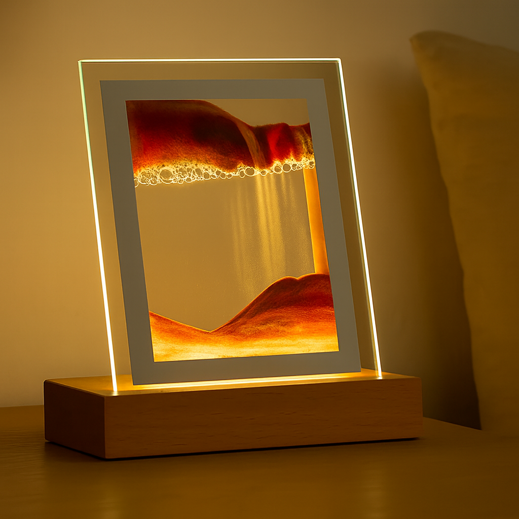 SereniGlow – Lampe de sable hypnotique avec lumière LED apaisante
