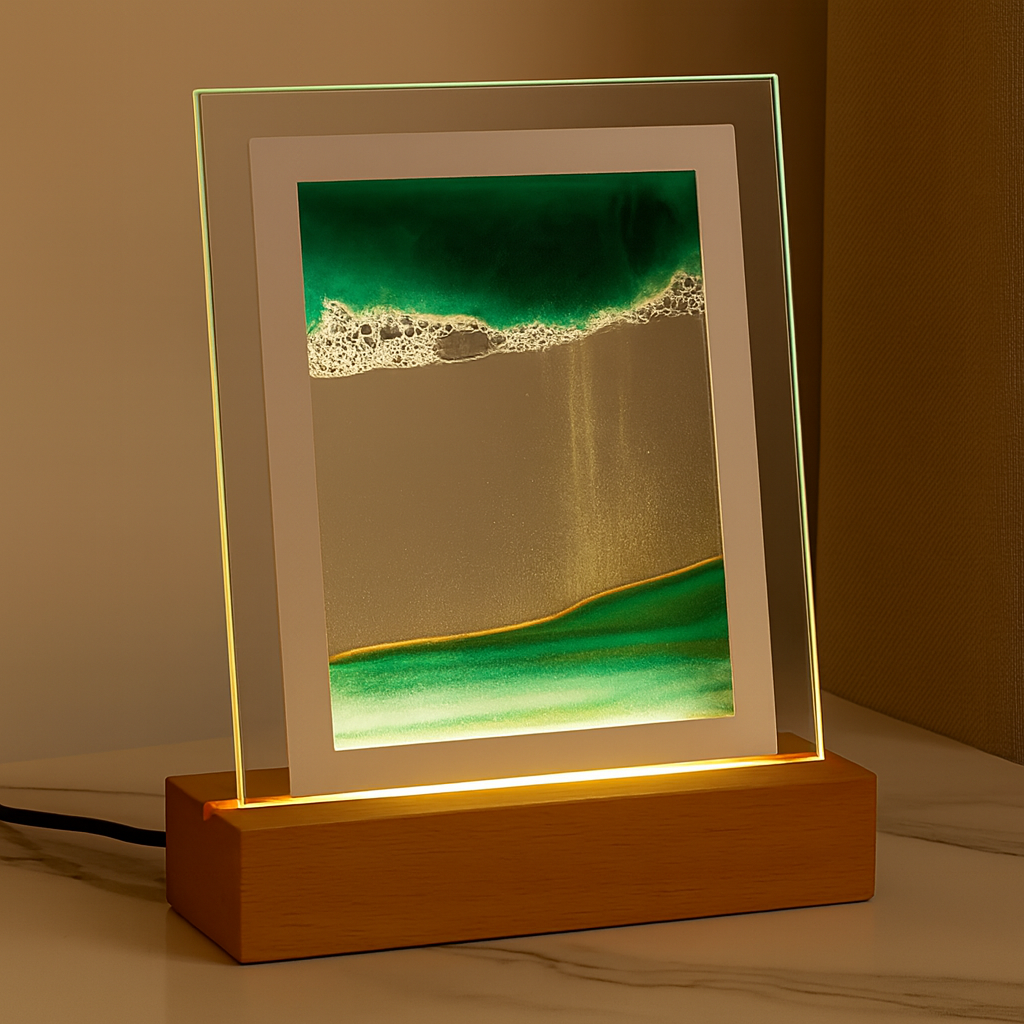 SereniGlow – Lampe de sable hypnotique avec lumière LED apaisante