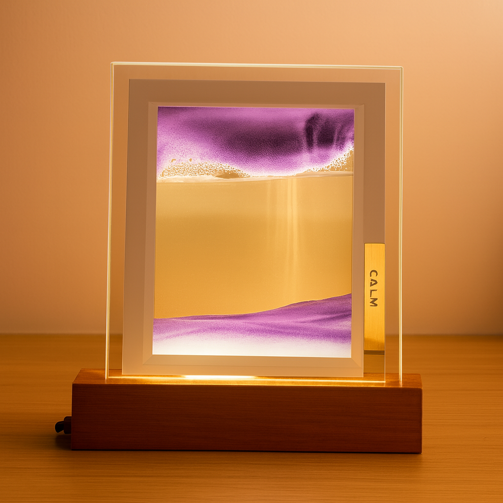 SereniGlow – Lampe de sable hypnotique avec lumière LED apaisante