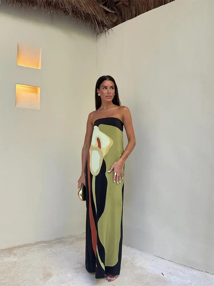 Sussane - Robe longue à motif abstrait de lys calla stylé
