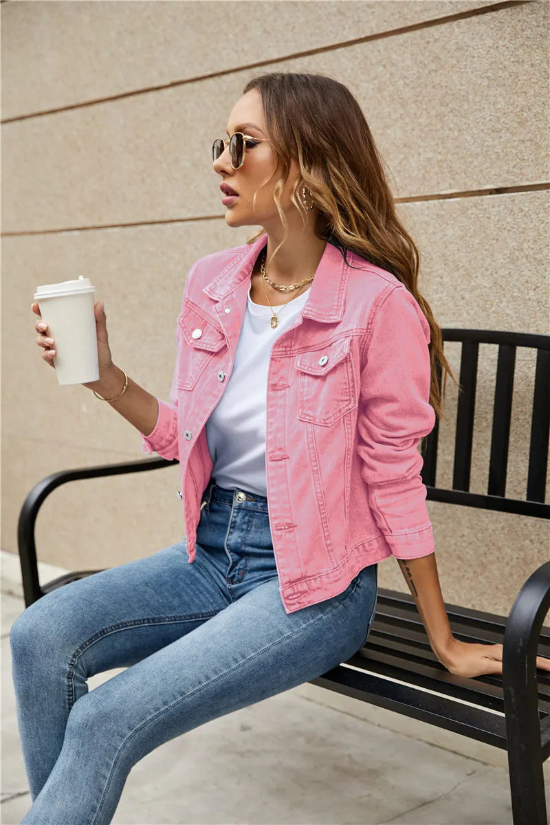 Jenna - Veste en denim avec col revers et poches