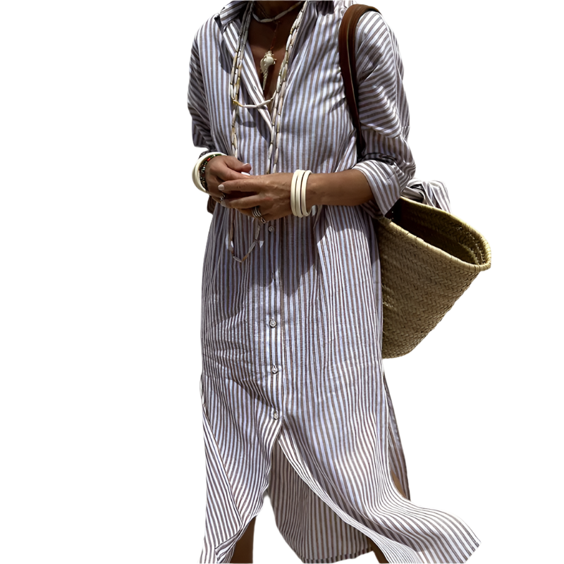 Alisha - Robe classique à manches longues rayées