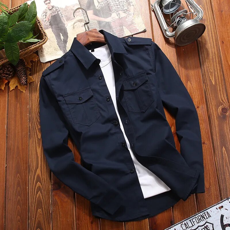 Leon - Chemise homme à manches longues avec poches multiples et patchs