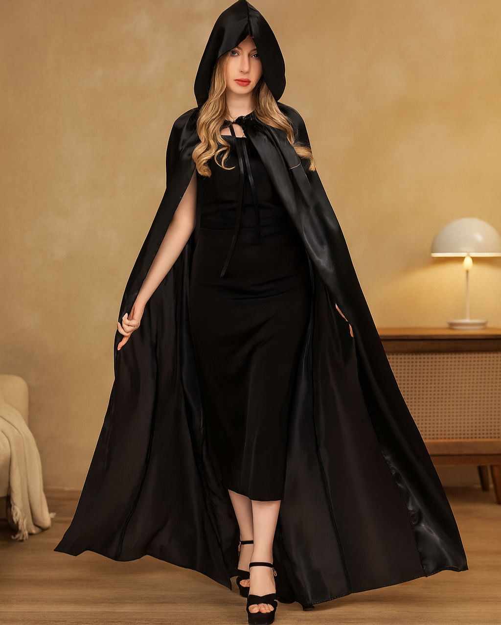 Cape gothique ShadowVeil – Cape à capuche noire avec fente pour femmes et hommes