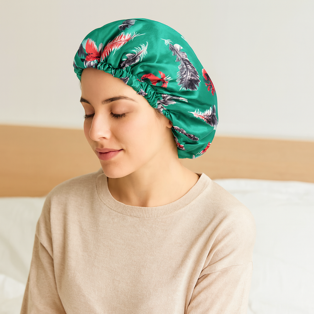 SilvaLuxe | Coiffe ondulable en soie avec plumes vertes pour la protection et la brillance des cheveux