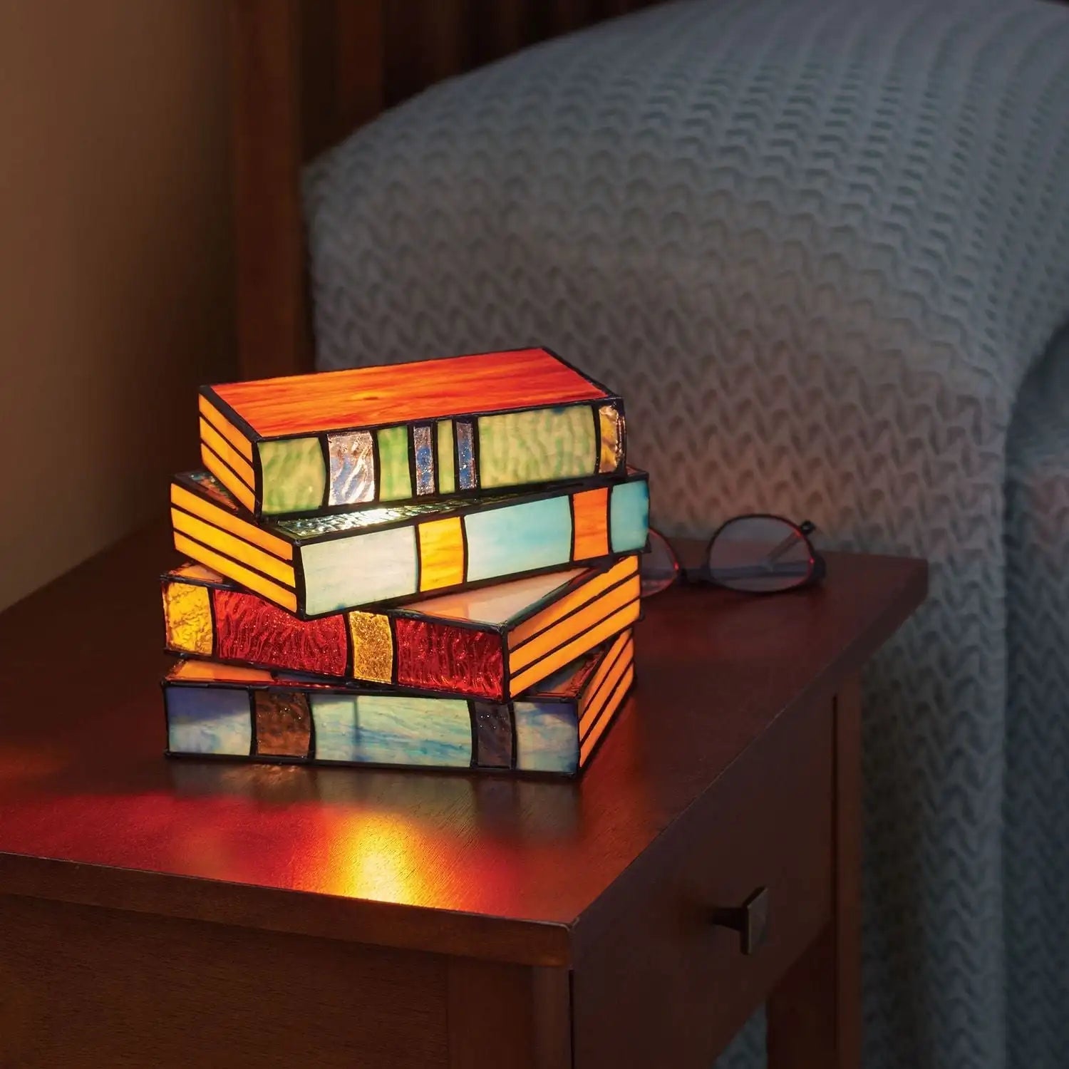 LumiTale Lampe de nuit avec design en mosaïque de verre coloré