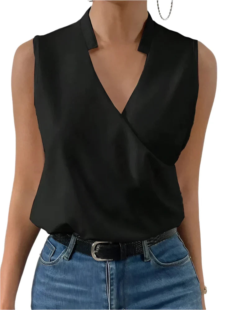 Janine - Blouse slimming et élégante sans manches avec col en V