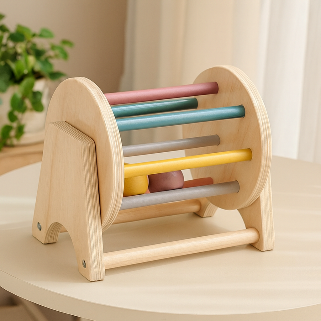 Tambour roulant Montessori en bois pour bébés et tout-petits – Jouet de développement sensoriel et de motricité