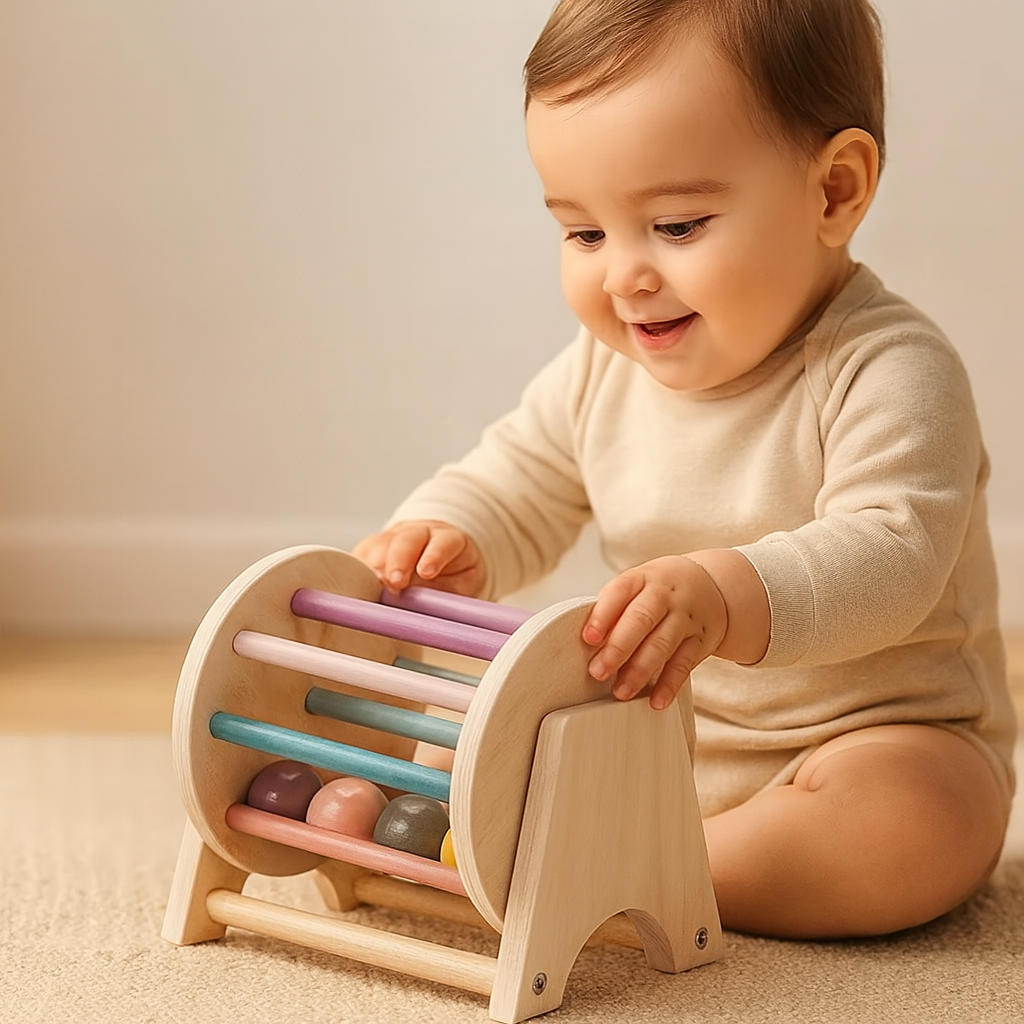 Tambour roulant Montessori en bois pour bébés et tout-petits – Jouet de développement sensoriel et de motricité
