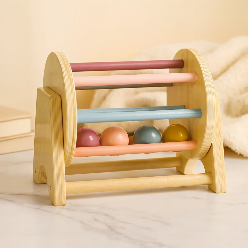 Tambour roulant Montessori en bois pour bébés et tout-petits – Jouet de développement sensoriel et de motricité
