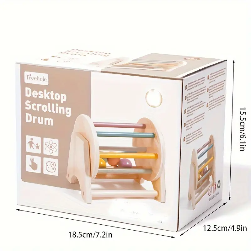 Tambour roulant Montessori en bois pour bébés et tout-petits – Jouet de développement sensoriel et de motricité