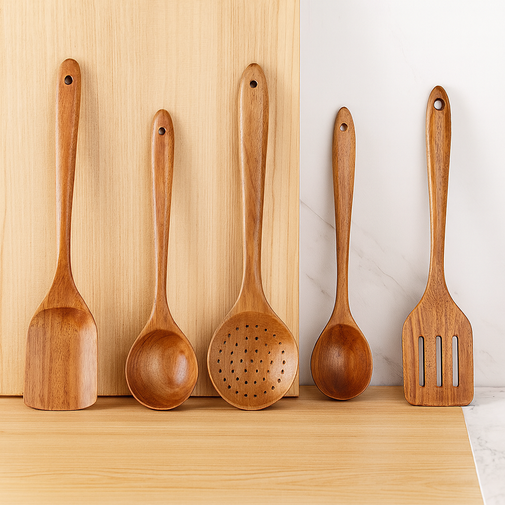 Tevara | Ensemble de 5 ustensiles de cuisine en teck