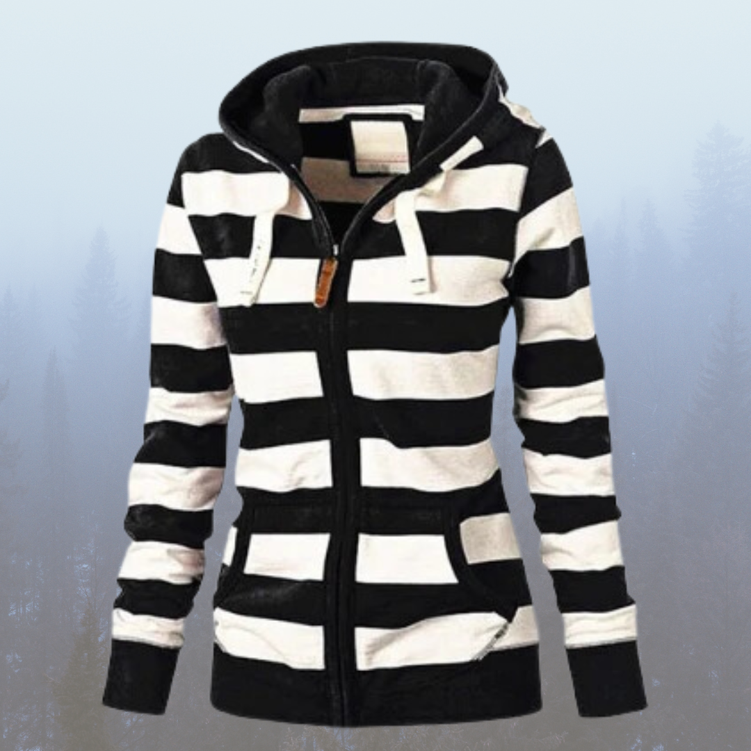 Ellie - Sweat à capuche à rayures avec zip et poches