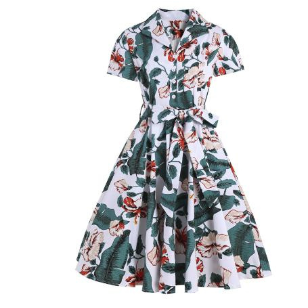 Sandrina - Robe d'été inspirée avec impression artistique et ceinture