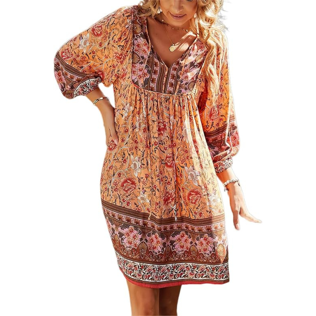 Judea - Robe mi-longue bohème fleurie coupe décontractée