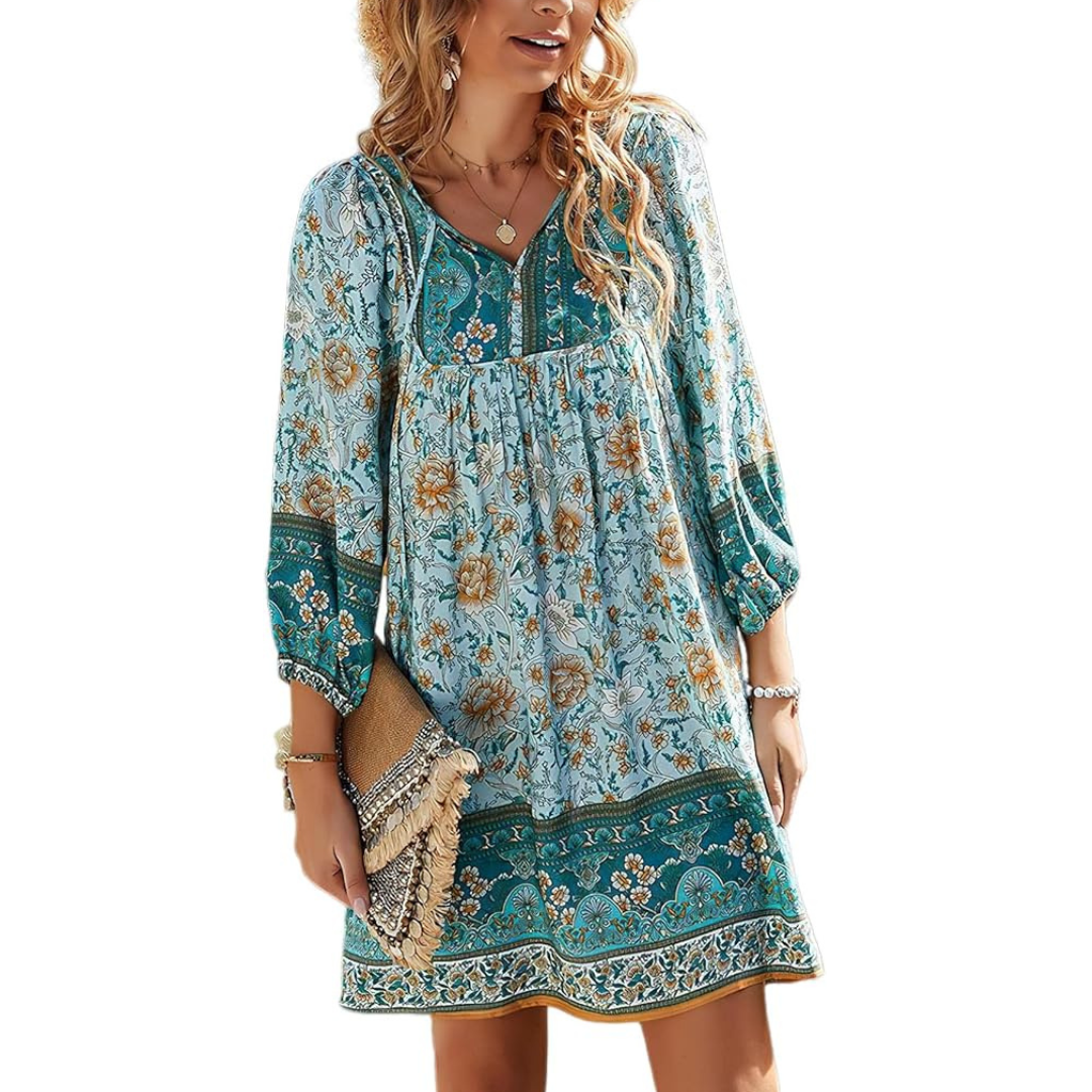 Judea - Robe mi-longue bohème fleurie coupe décontractée