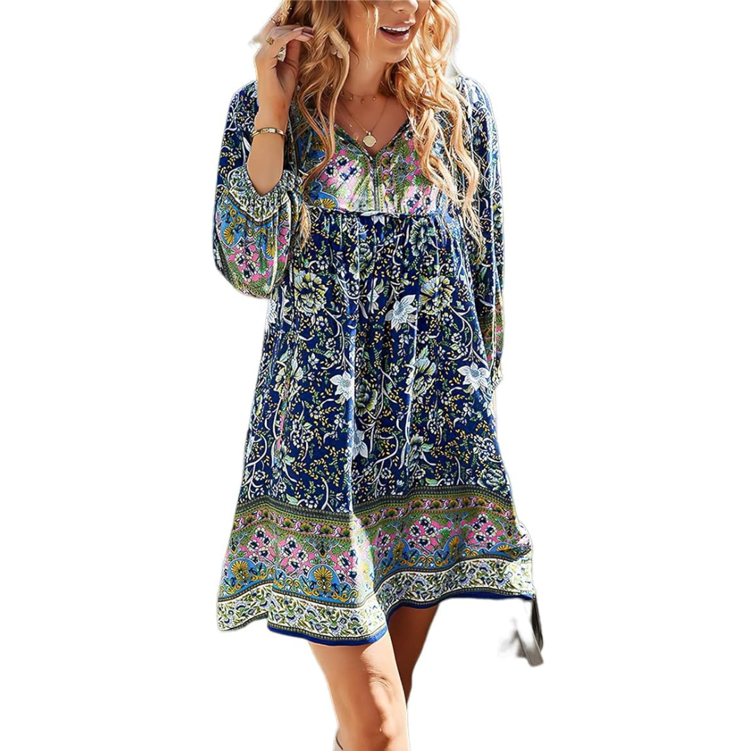 Judea - Robe mi-longue bohème fleurie coupe décontractée