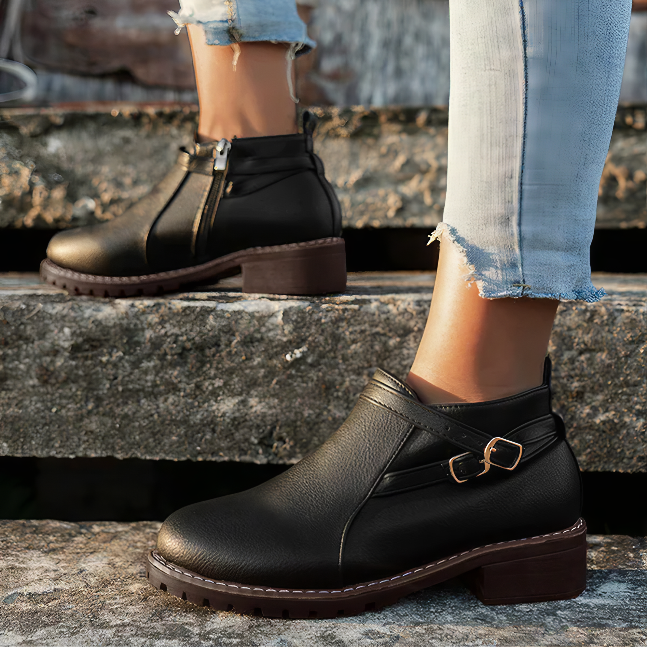 Suzy - Bottines confortables avec zip latéral et boucle