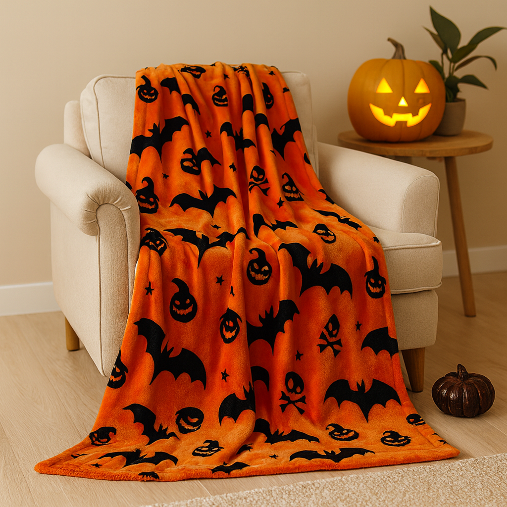 Veyra | Plaid d'Halloween en flanelle avec imprimé citrouille