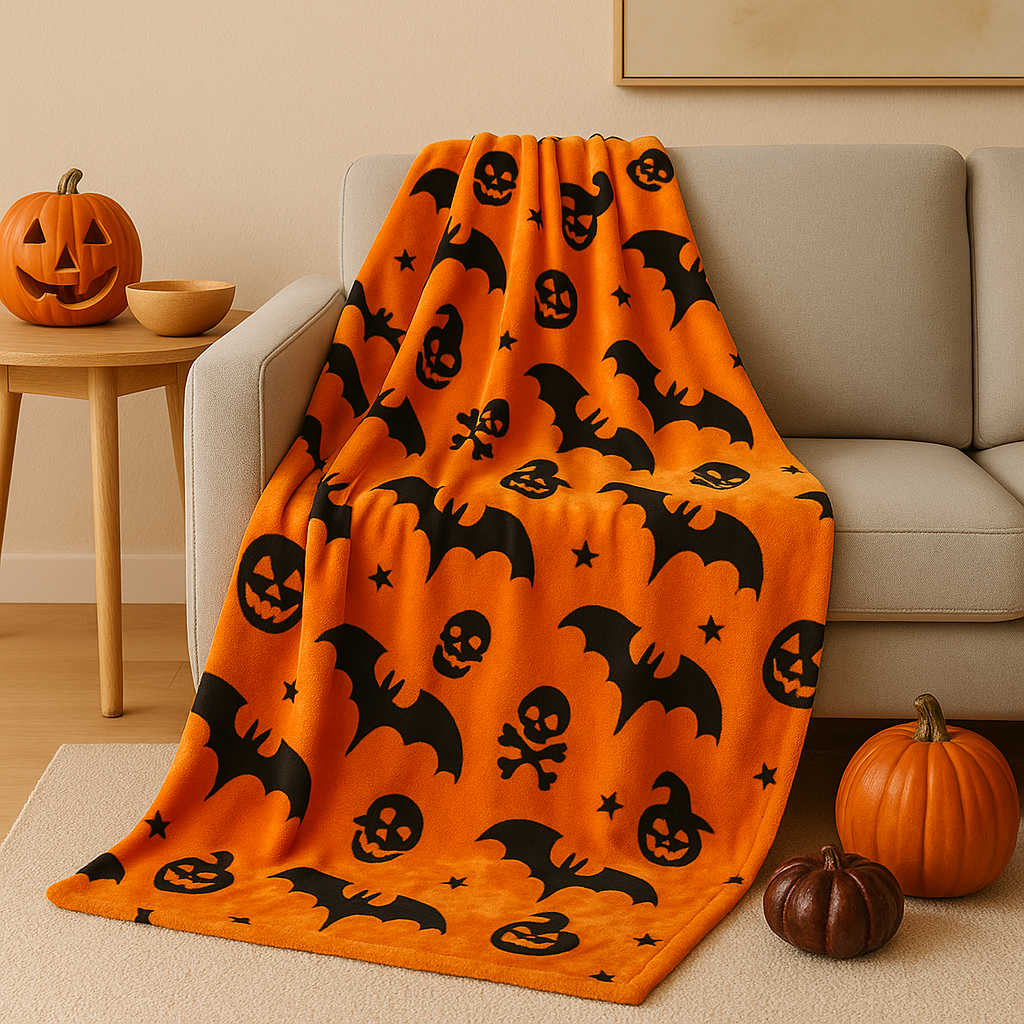 Veyra | Plaid d'Halloween en flanelle avec imprimé citrouille