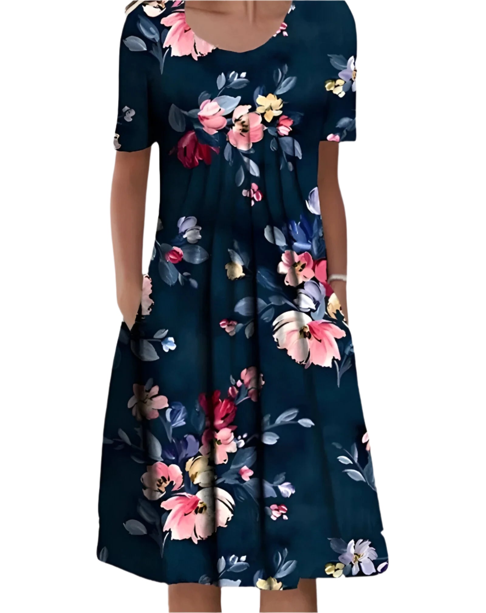 Margareth - Robe midi femme à motifs floraux et unis