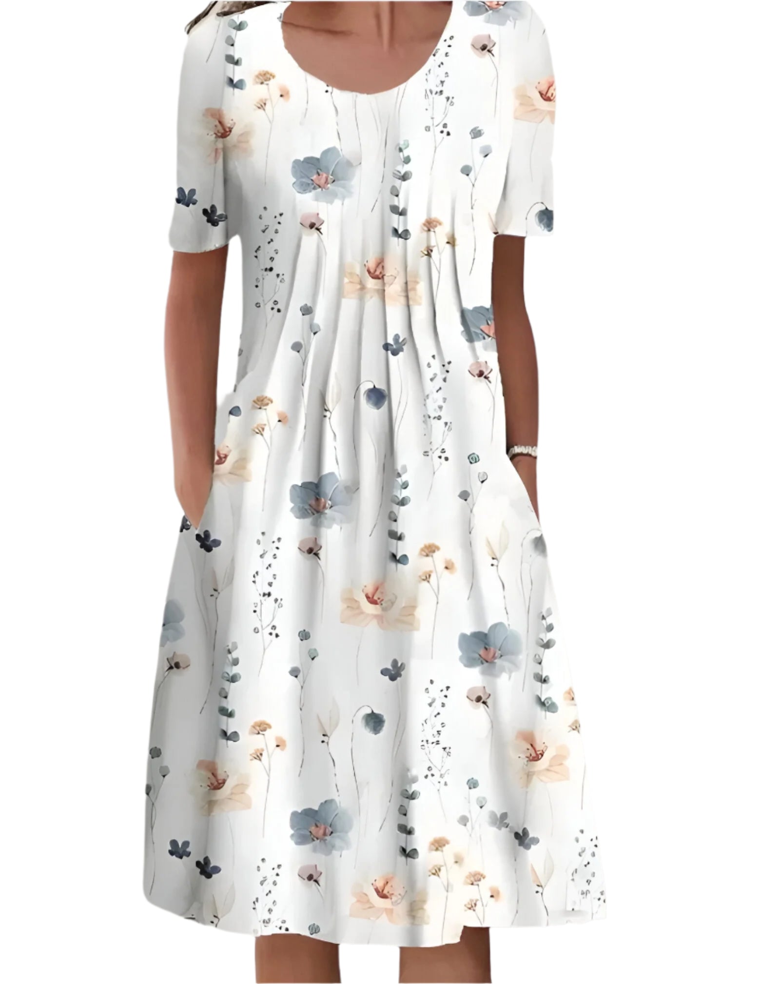 Margareth - Robe midi femme à motifs floraux et unis