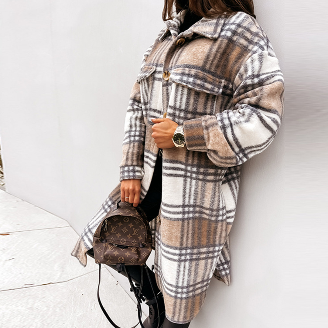 Manteau long à carreaux élégant pour femme Rhea |