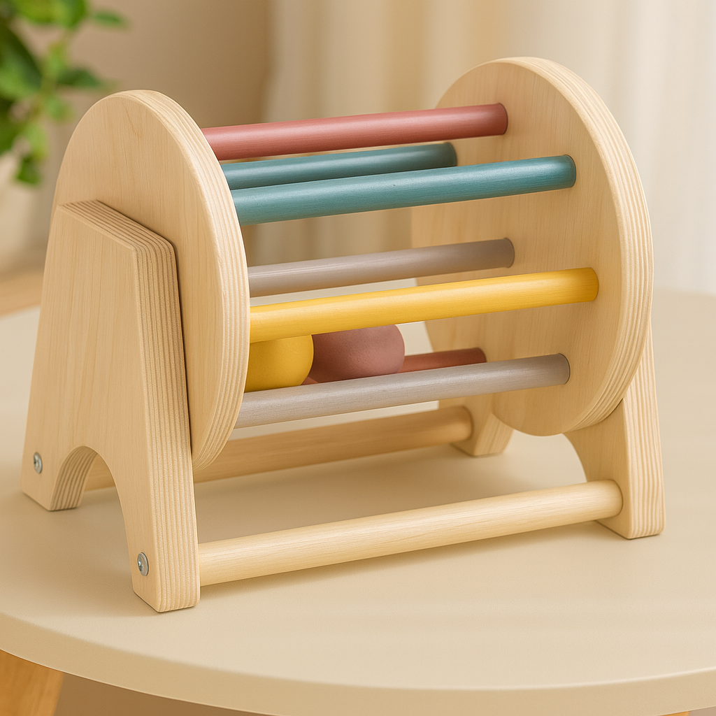 Tambour roulant Montessori en bois pour bébés et tout-petits – Jouet de développement sensoriel et de motricité
