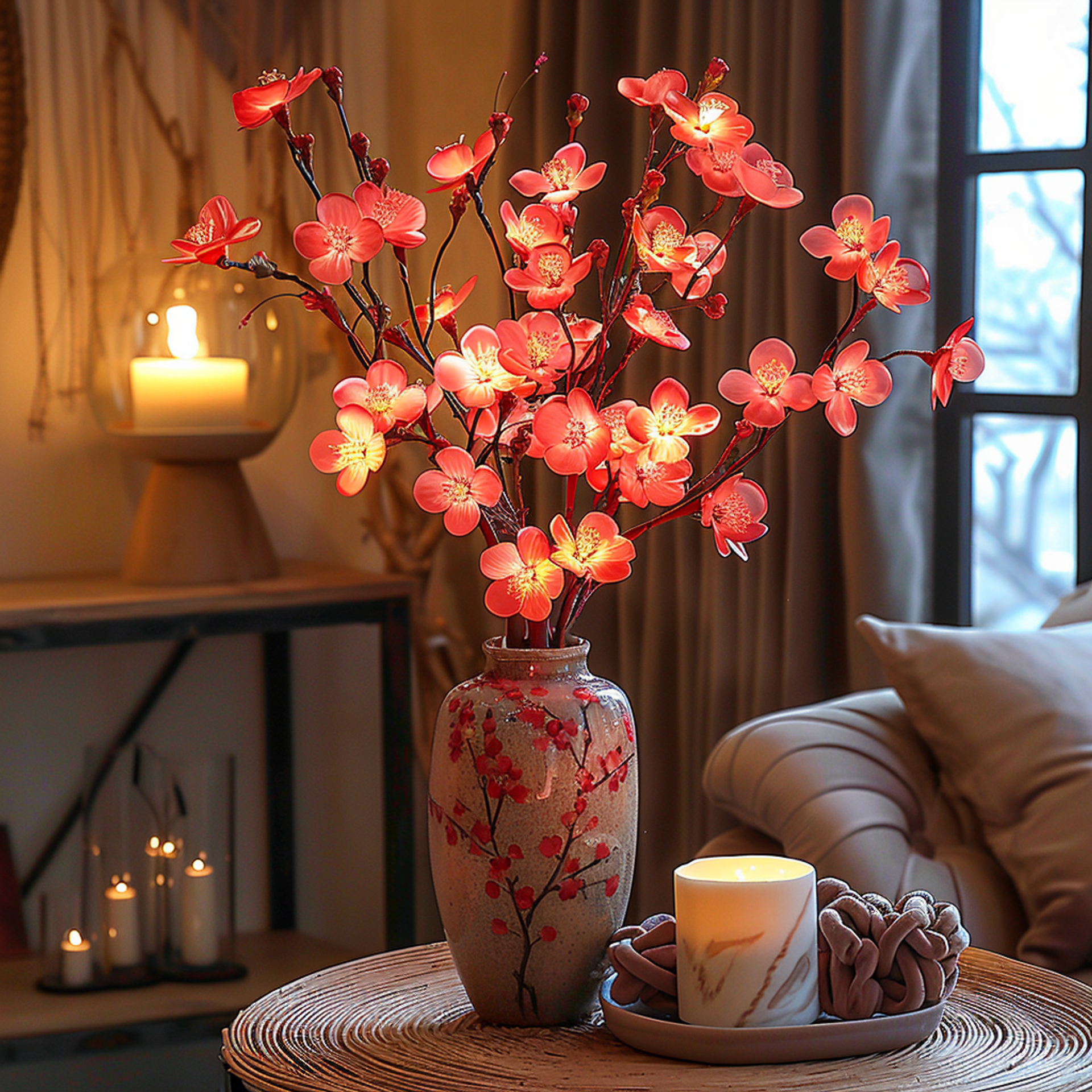 LumiFlor - Guirlande florale LED avec feuilles réalistes et lumières à piles