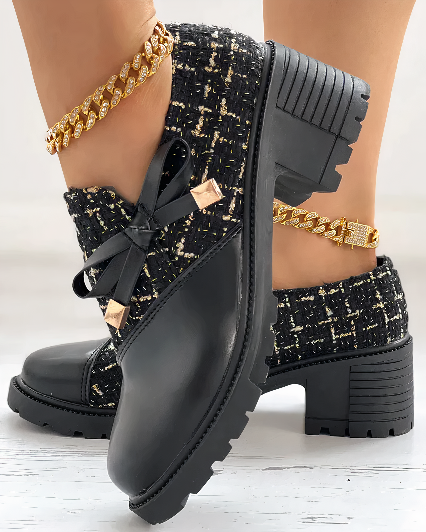 Velinda – Chaussures à talon bloc élégantes avec une fermeture éclair sur le côté et des accents pointus