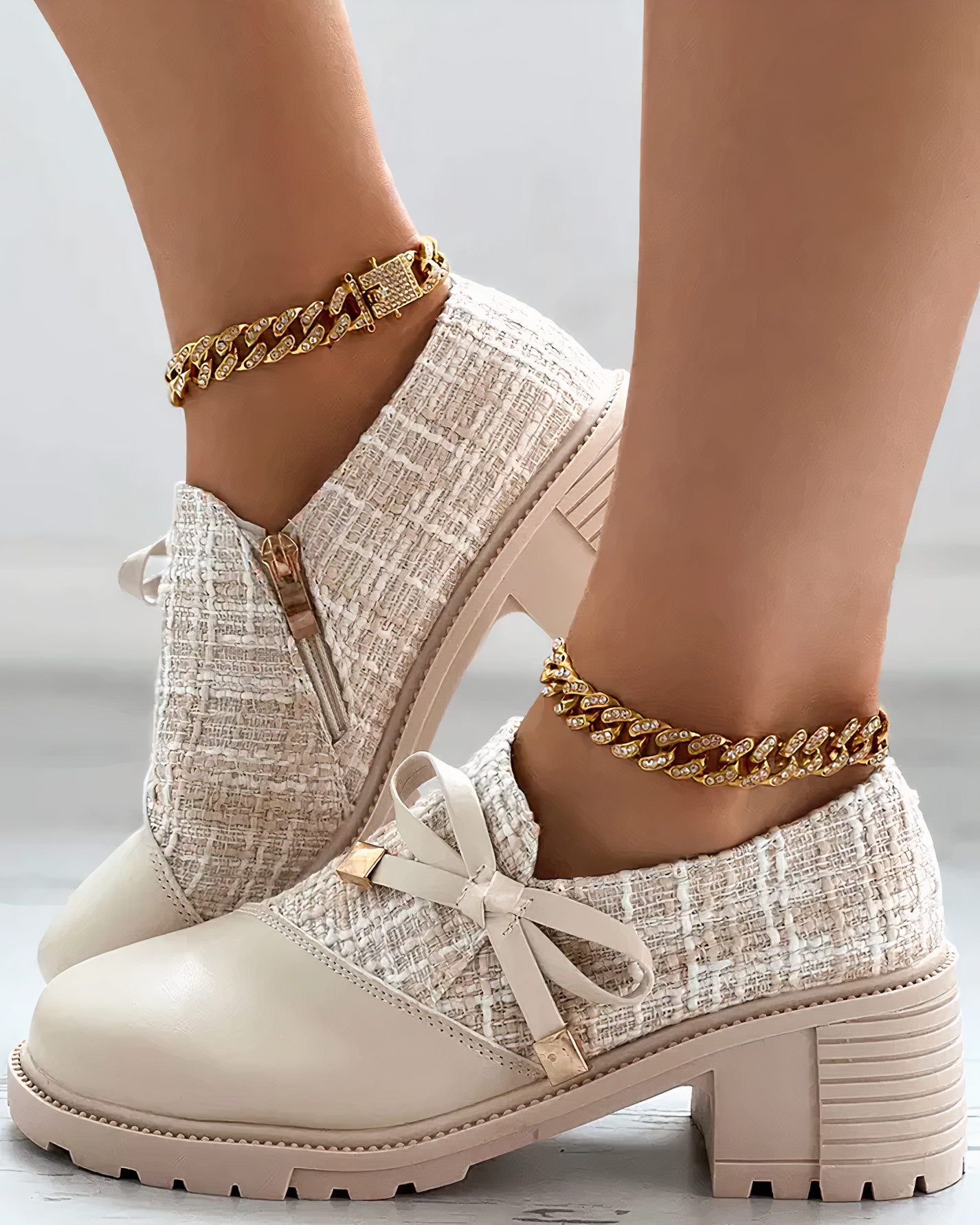 Velinda – Chaussures à talon bloc élégantes avec une fermeture éclair sur le côté et des accents pointus