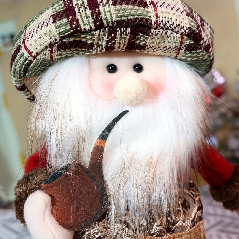Figurine Vintage de Père Noël et Bonhomme de Neige à Carreaux