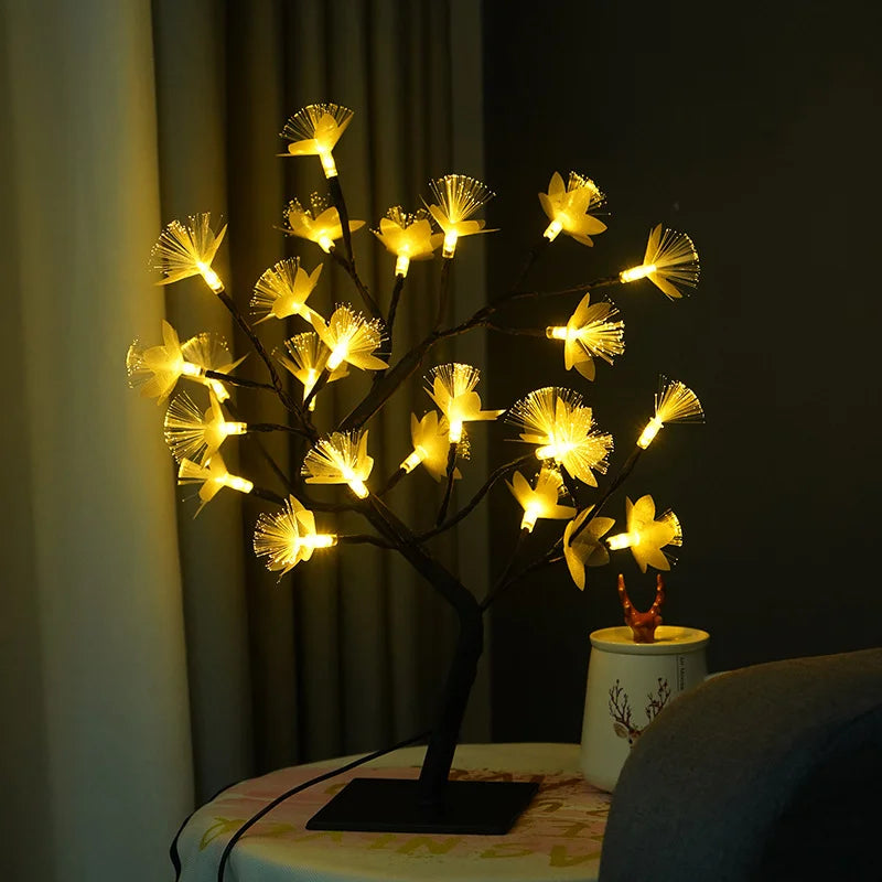 Lampe en bois RoseLys avec design de rose en fibre optique - Décoration lumineuse magique pour la maison