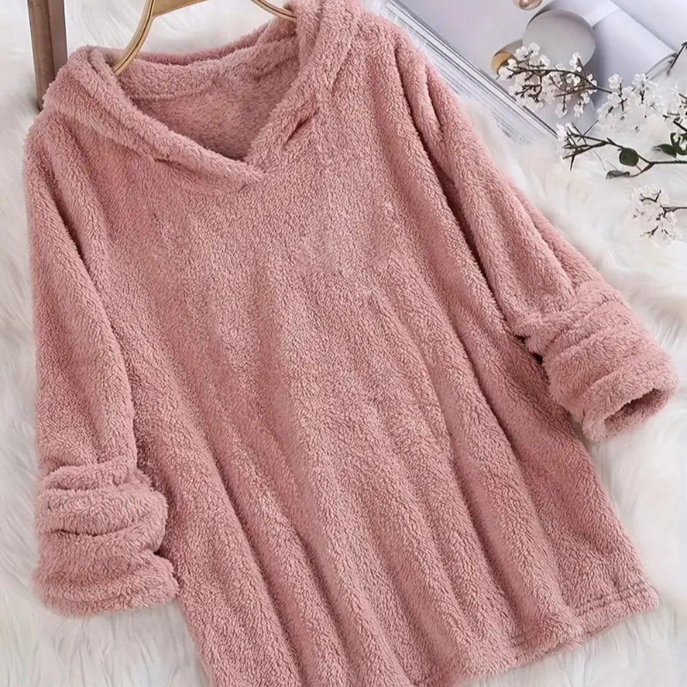 Sweat-shirt à capuche en polaire – Sweat féminin unicolore à manches longues