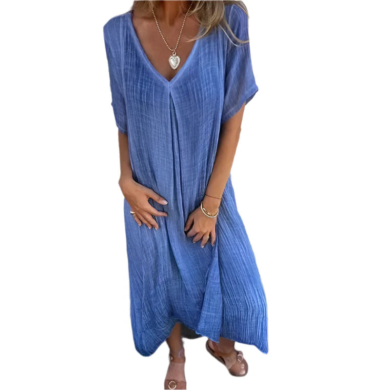 Lexie - Robe maxi en lin à décolleté en V avec charme désinvolte