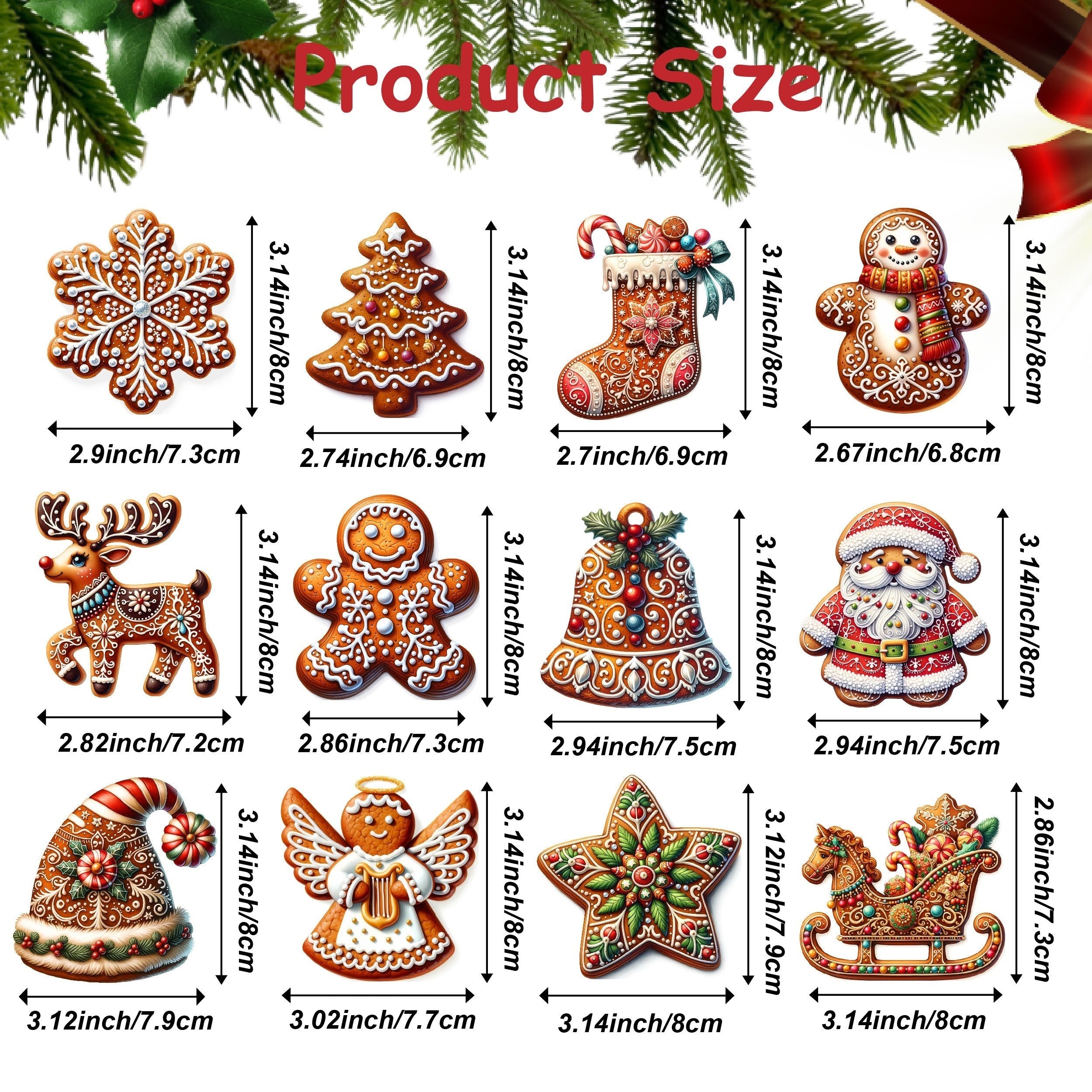 Ensemble de 12 ornements de Noël en bois faits main