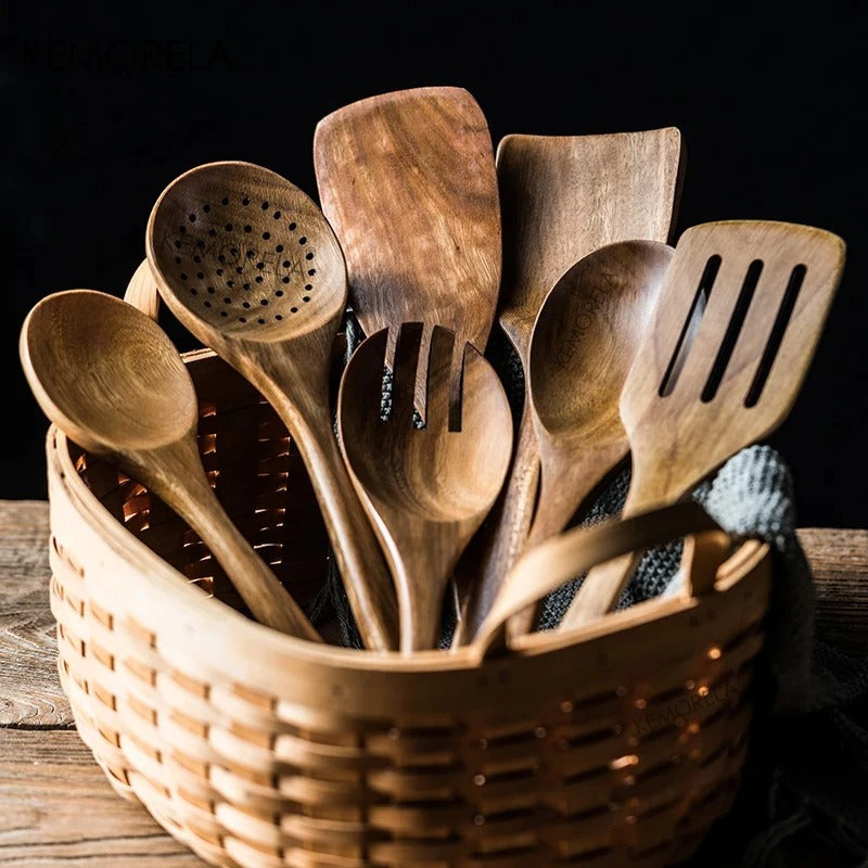 EcoWood - Ensemble d'ustensiles de cuisine en bois premium