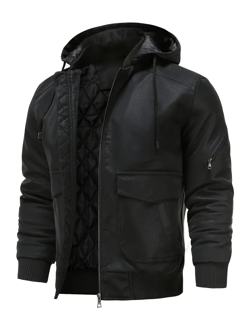 Veste à capuche en simili cuir pour hommes Peter