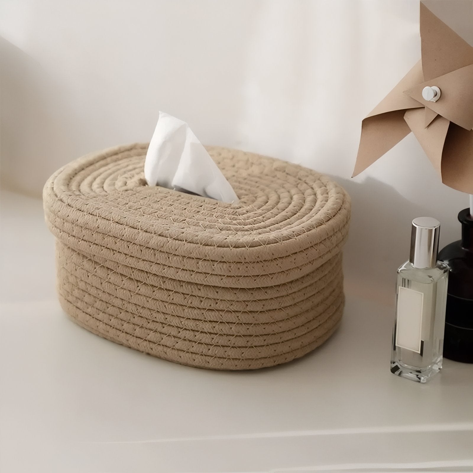 TissuElegance - Housse de boîte ovale en tissu au design élégant