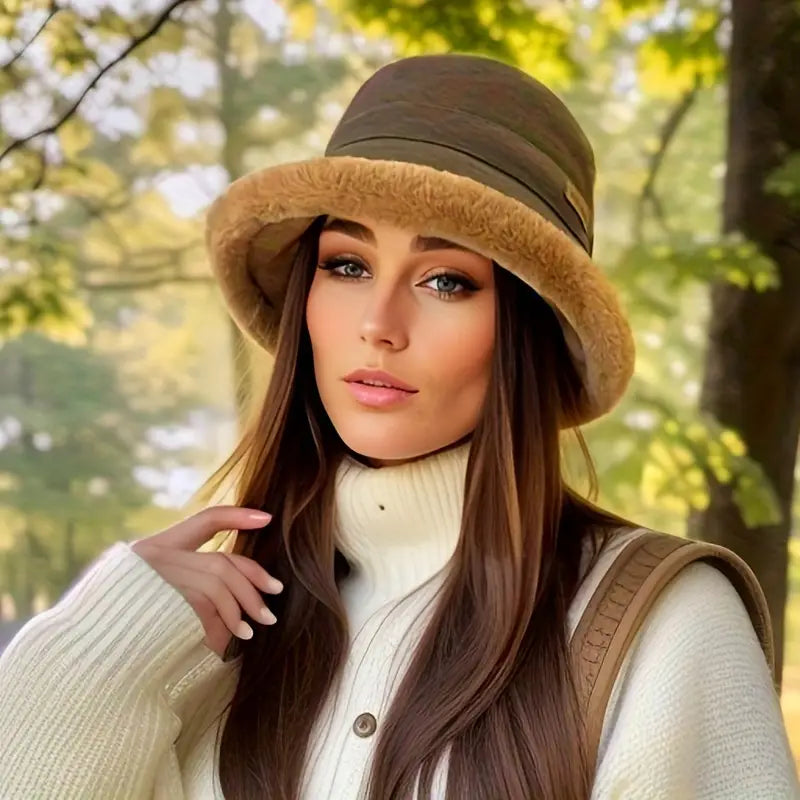Veronica - Chapeau chic avec bord en fausse fourrure de luxe