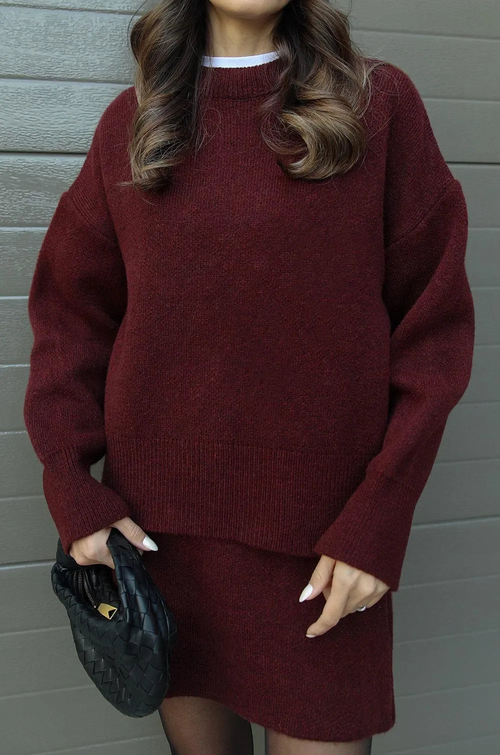 Celina - Pull en tricot à col rond et mini jupe, ensemble deux pièces