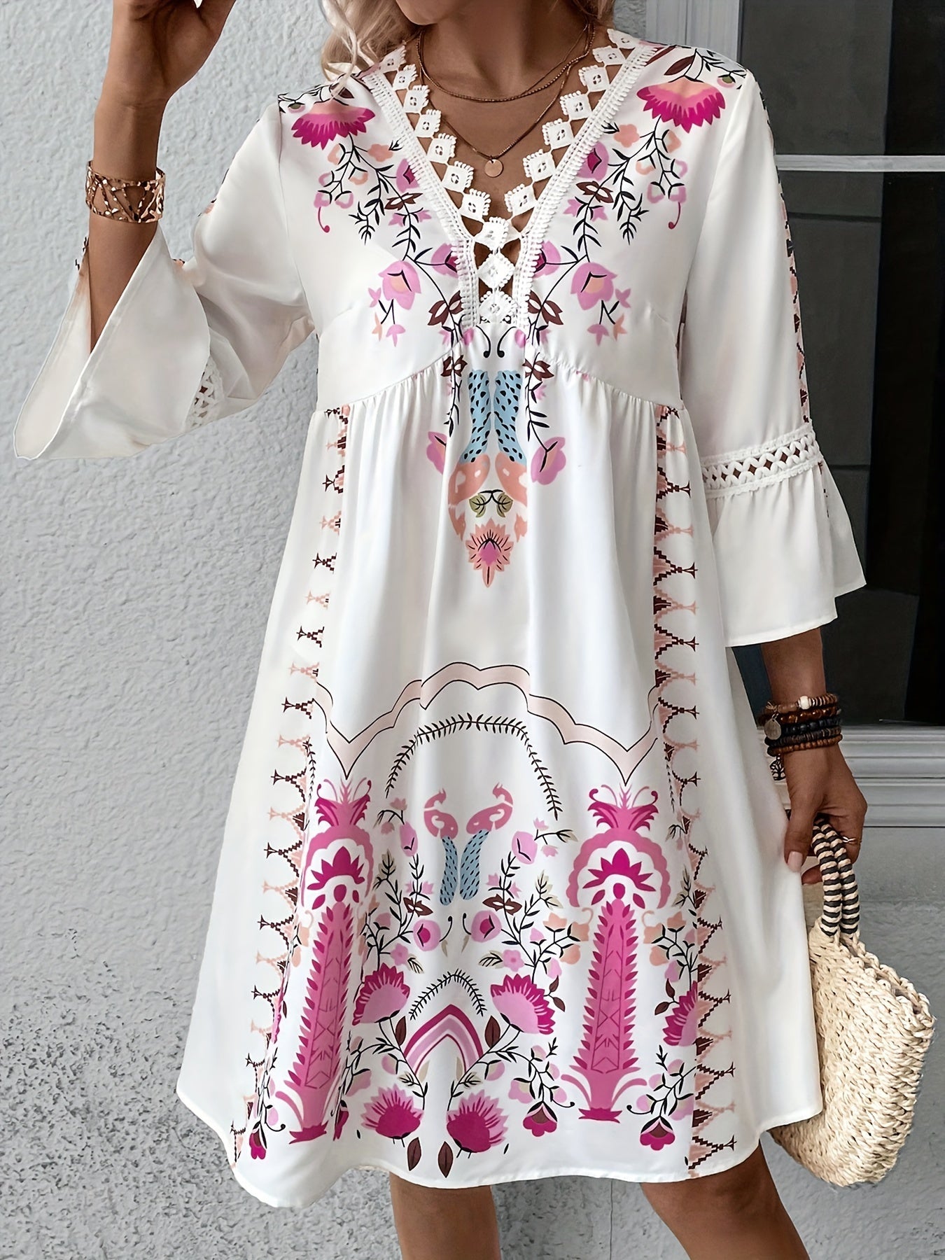 Robe Maxi Etnique Alma avec Col en V - Style Bohème pour Femmes