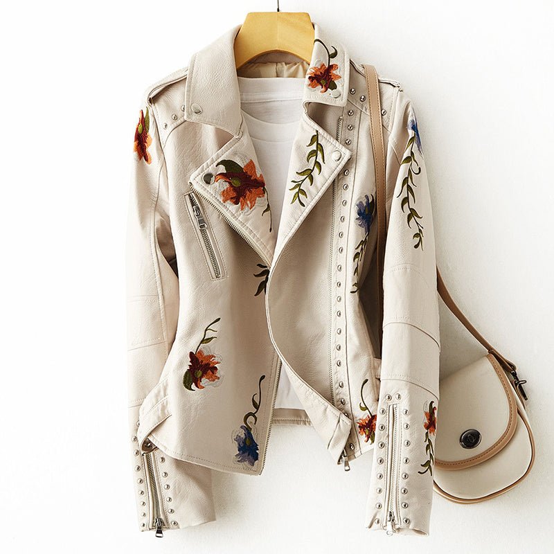 Veste en cuir vegan élégante Flora avec clous et fermeture éclair