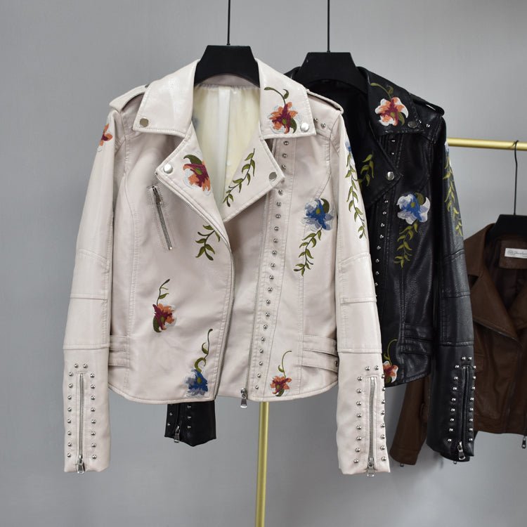 Veste en cuir vegan élégante Flora avec clous et fermeture éclair