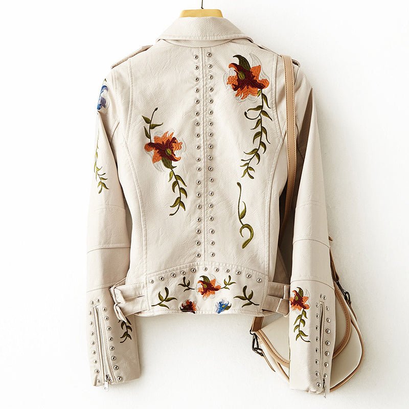 Veste en cuir vegan élégante Flora avec clous et fermeture éclair