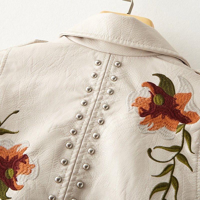 Veste en cuir vegan élégante Flora avec clous et fermeture éclair