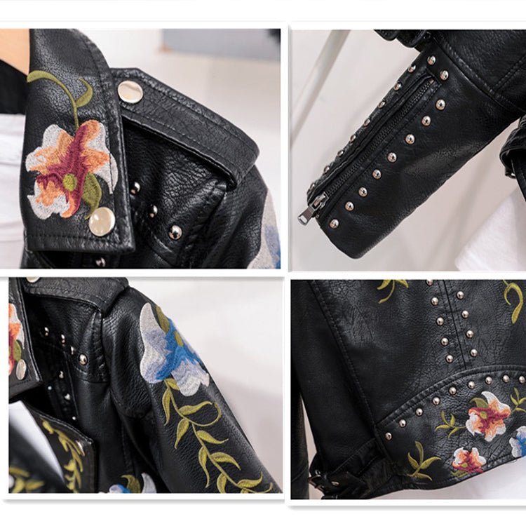 Veste en cuir vegan élégante Flora avec clous et fermeture éclair